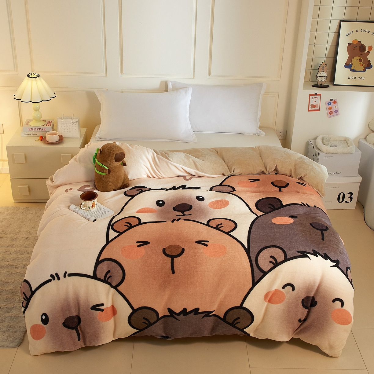 蘭菲家纺 2025新款卡皮巴拉牛奶绒单被套 被套单件 豚一家