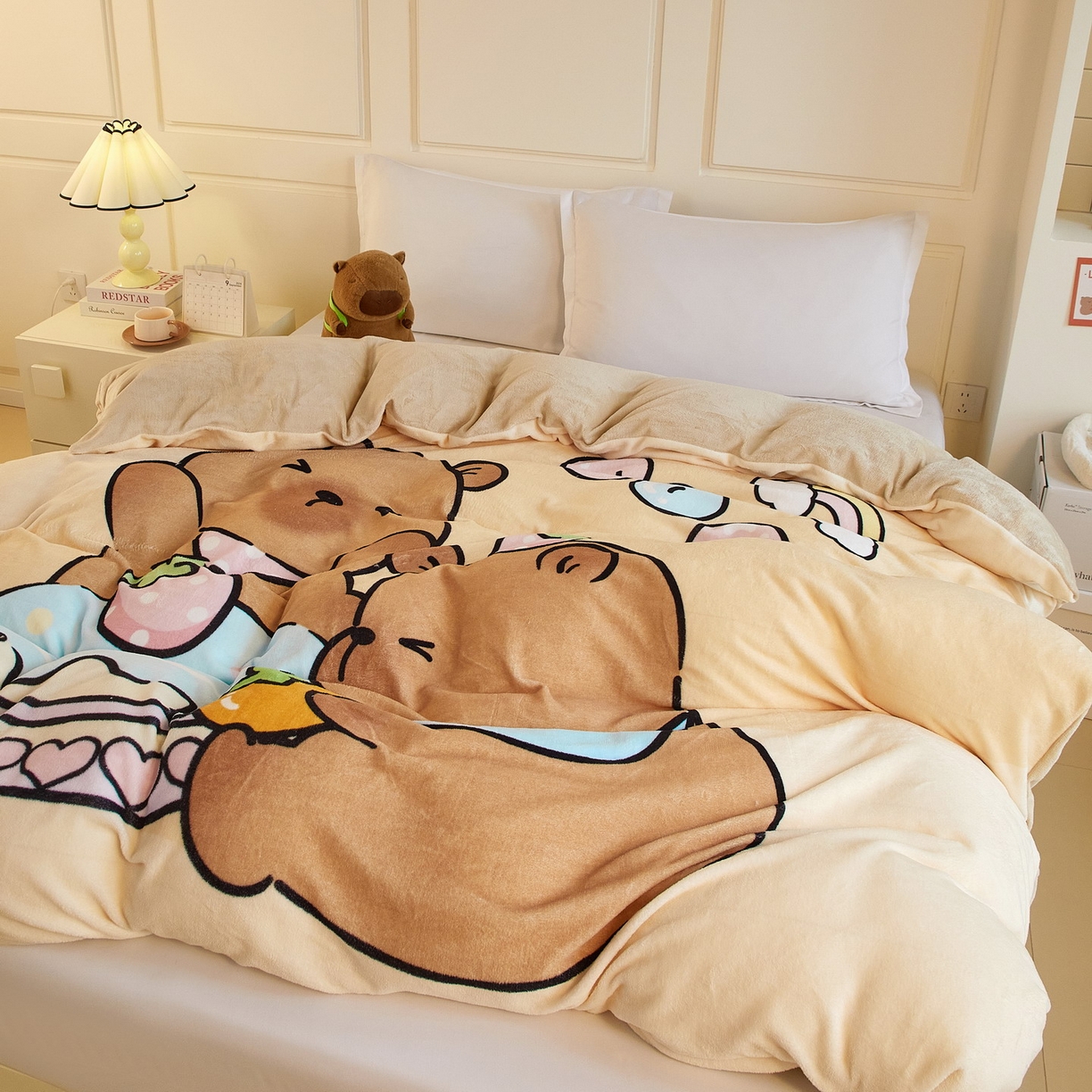 91家纺网 家纺一手货源 找家纺 蘭菲家纺 2025新款卡皮巴拉牛奶绒单被套 被套单件 爱卡皮