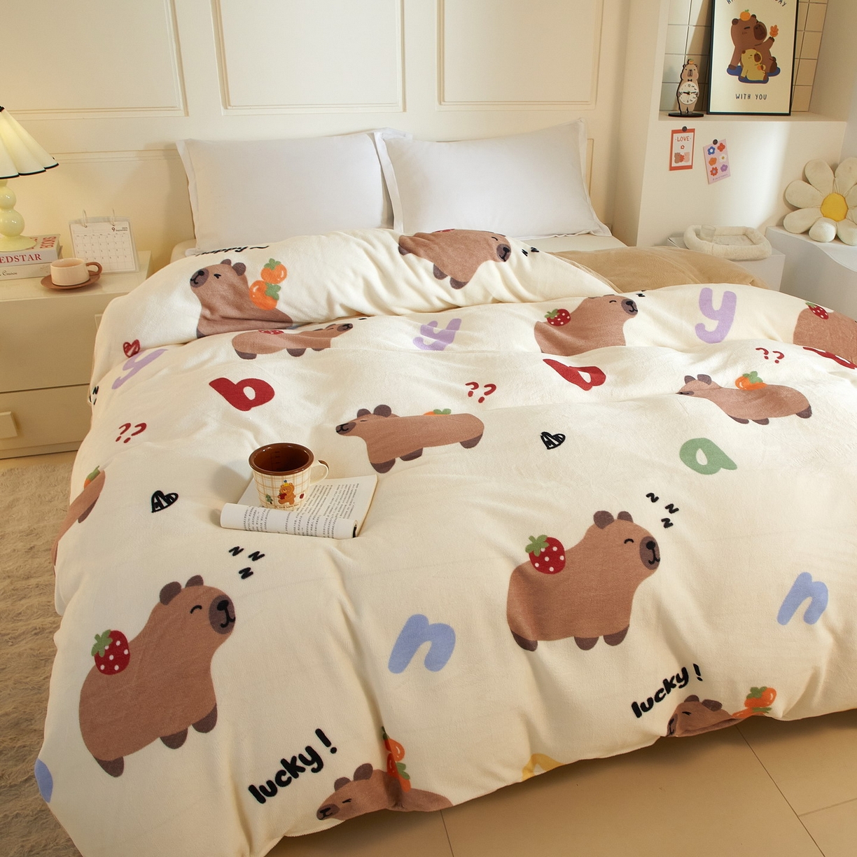 91家纺网 家纺一手货源 找家纺 蘭菲家纺 2025新款卡皮巴拉牛奶绒单被套 被套单件 皮小萌