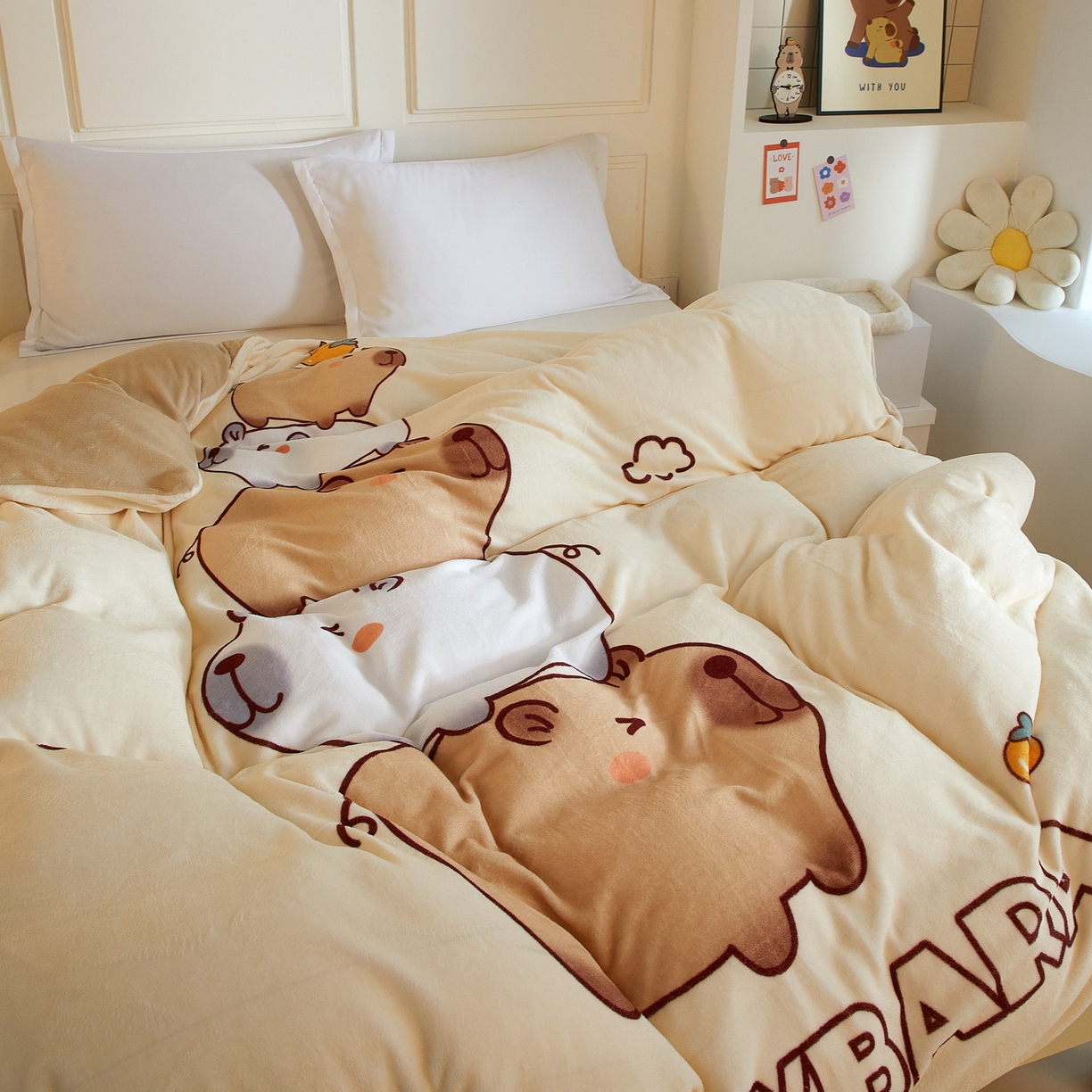 91家纺网 家纺一手货源 找家纺 蘭菲家纺 2025新款卡皮巴拉牛奶绒单被套 被套单件 沉浸式