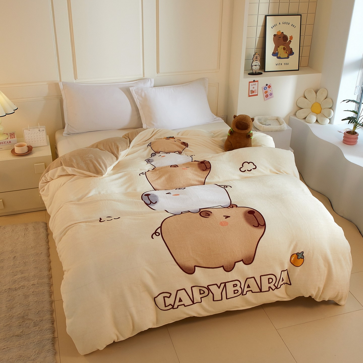 91家纺网 家纺一手货源 找家纺 蘭菲家纺 2025新款卡皮巴拉牛奶绒单被套 被套单件 沉浸式