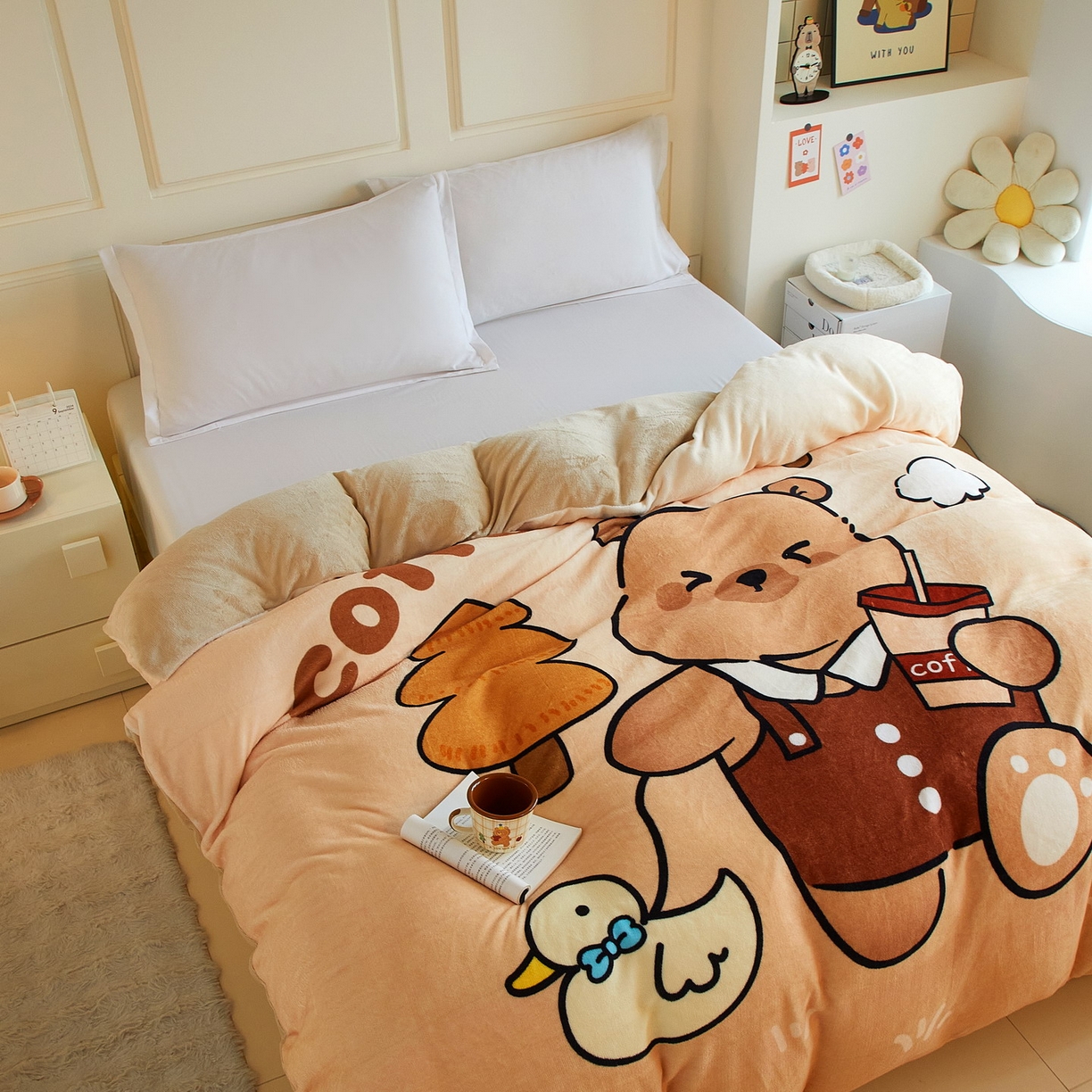 91家纺网 家纺一手货源 找家纺 蘭菲家纺 2025新款卡皮巴拉牛奶绒单被套 被套单件 拉小鸭