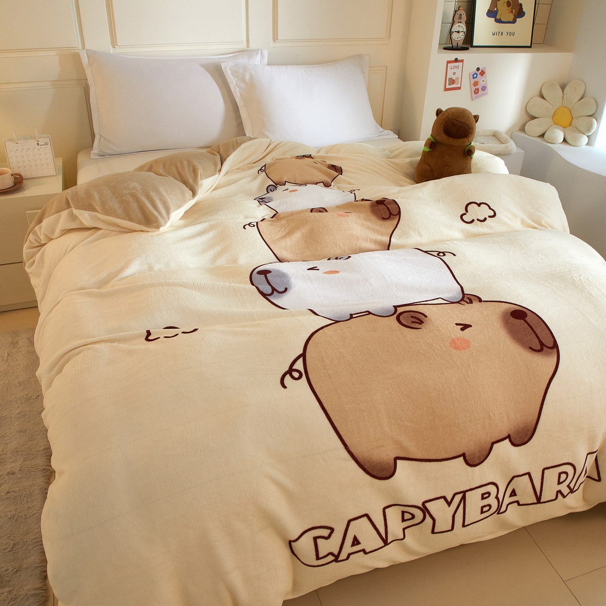 91家纺网 家纺一手货源 找家纺 蘭菲家纺 2025新款卡皮巴拉牛奶绒单被套 被套单件 沉浸式