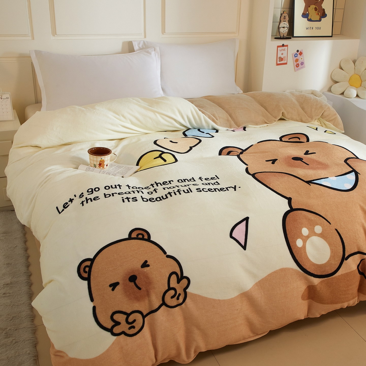 91家纺网 家纺一手货源 找家纺 蘭菲家纺 2025新款卡皮巴拉牛奶绒单被套 被套单件 熊巴拉