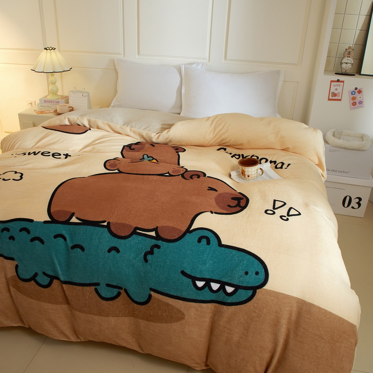 91家纺网 家纺一手货源 找家纺 蘭菲家纺 2025新款卡皮巴拉牛奶绒单被套 被套单件 征服拉