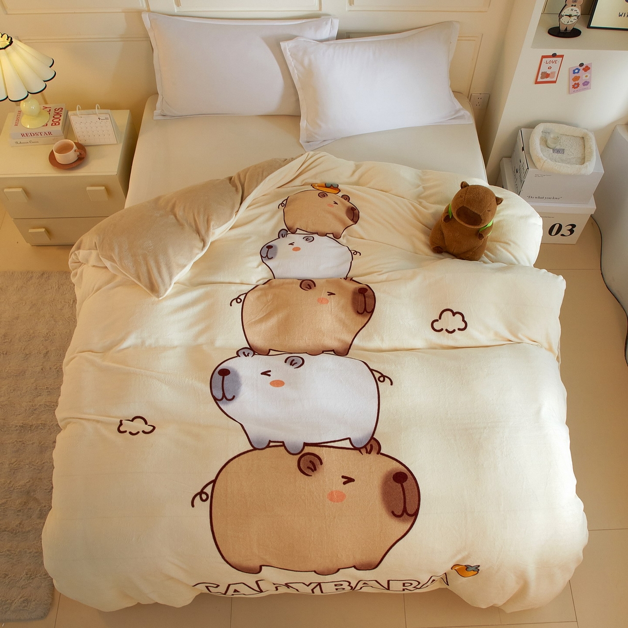 91家纺网 家纺一手货源 找家纺 蘭菲家纺 2025新款卡皮巴拉牛奶绒单被套 被套单件 沉浸式