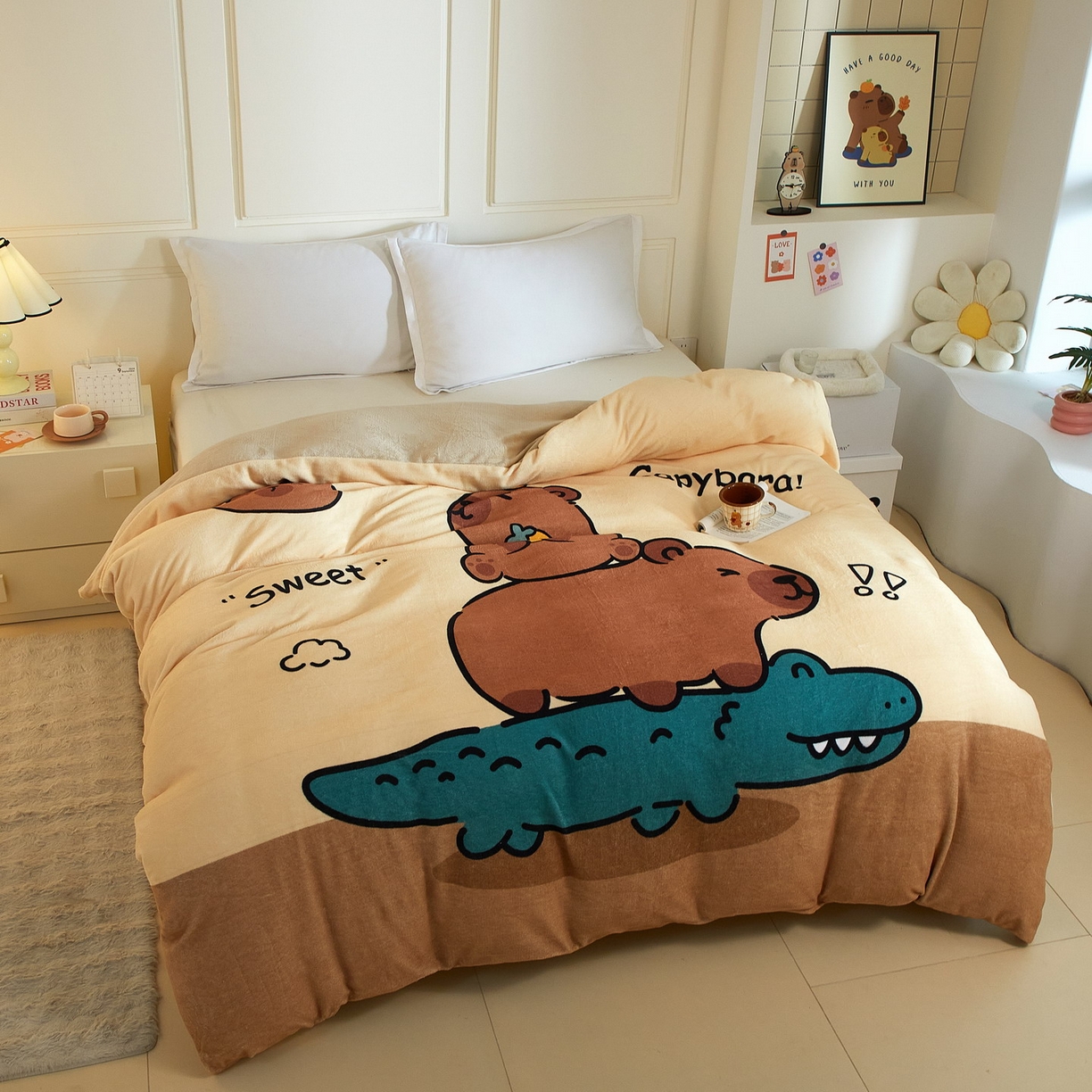 91家纺网 家纺一手货源 找家纺 蘭菲家纺 2025新款卡皮巴拉牛奶绒单被套 被套单件 征服拉