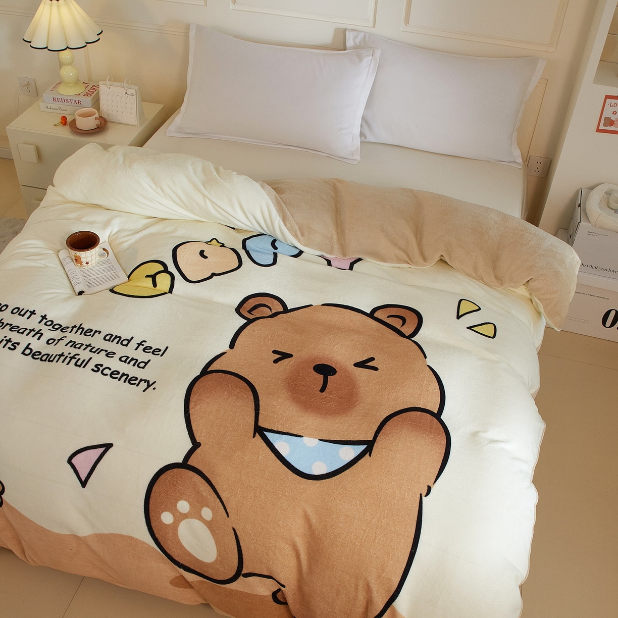 91家纺网 家纺一手货源 找家纺 蘭菲家纺 2025新款卡皮巴拉牛奶绒单被套 被套单件 熊巴拉