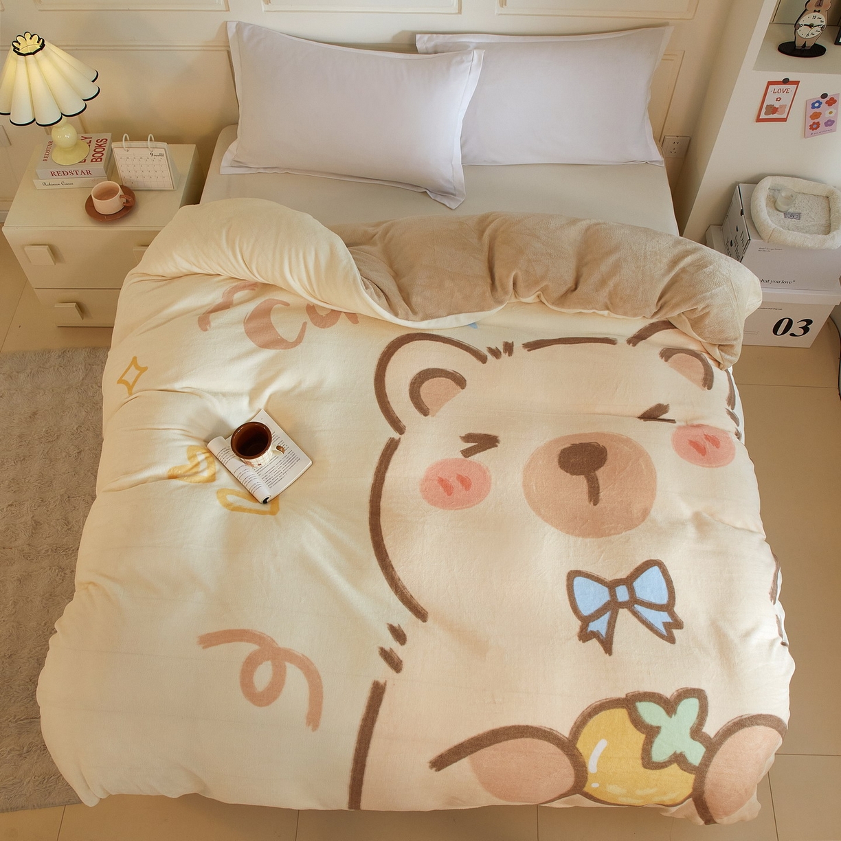 91家纺网 家纺一手货源 找家纺 蘭菲家纺 2025新款卡皮巴拉牛奶绒单被套 被套单件 大美豚