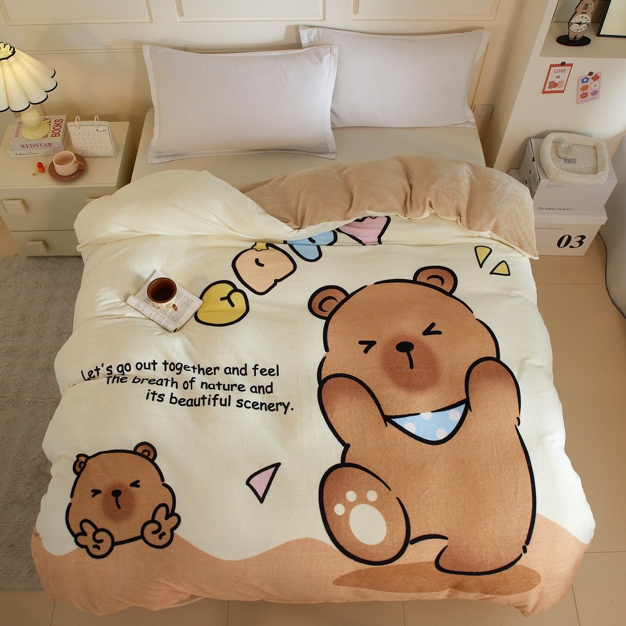 91家纺网 家纺一手货源 找家纺 蘭菲家纺 2025新款卡皮巴拉牛奶绒单被套 被套单件 熊巴拉