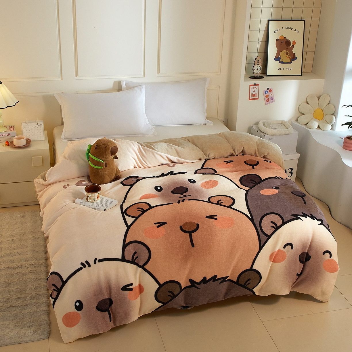 91家纺网 家纺一手货源 找家纺 蘭菲家纺 2025新款卡皮巴拉牛奶绒单被套 被套单件 豚一家