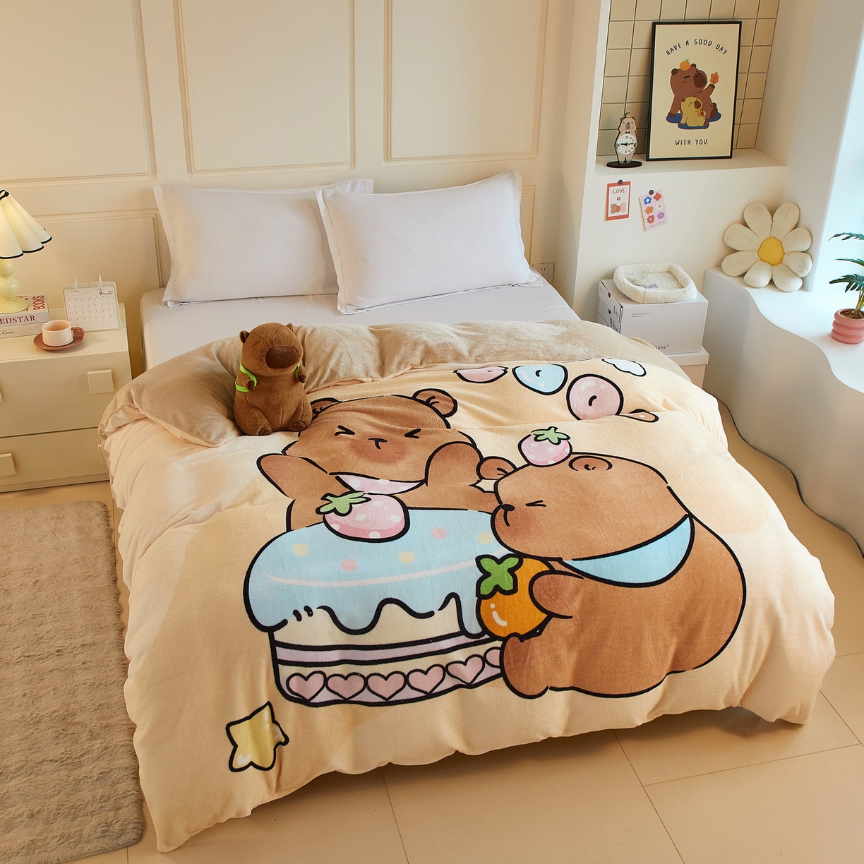 91家纺网 家纺一手货源 找家纺 蘭菲家纺 2025新款卡皮巴拉牛奶绒单被套 被套单件 爱卡皮