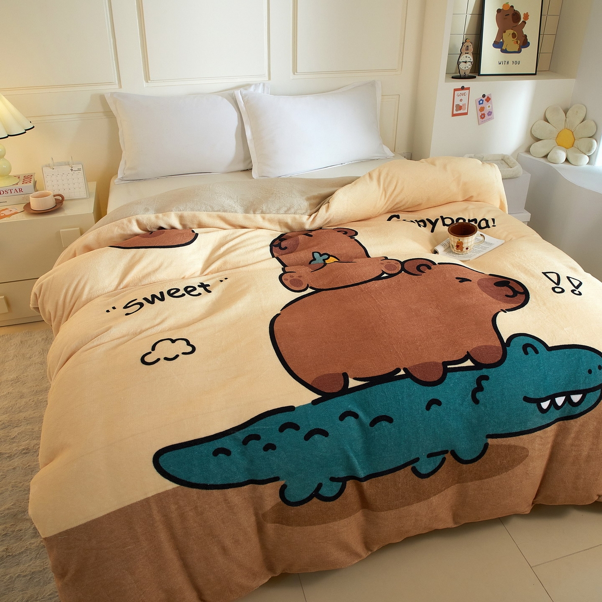 91家纺网 家纺一手货源 找家纺 蘭菲家纺 2025新款卡皮巴拉牛奶绒单被套 被套单件 征服拉