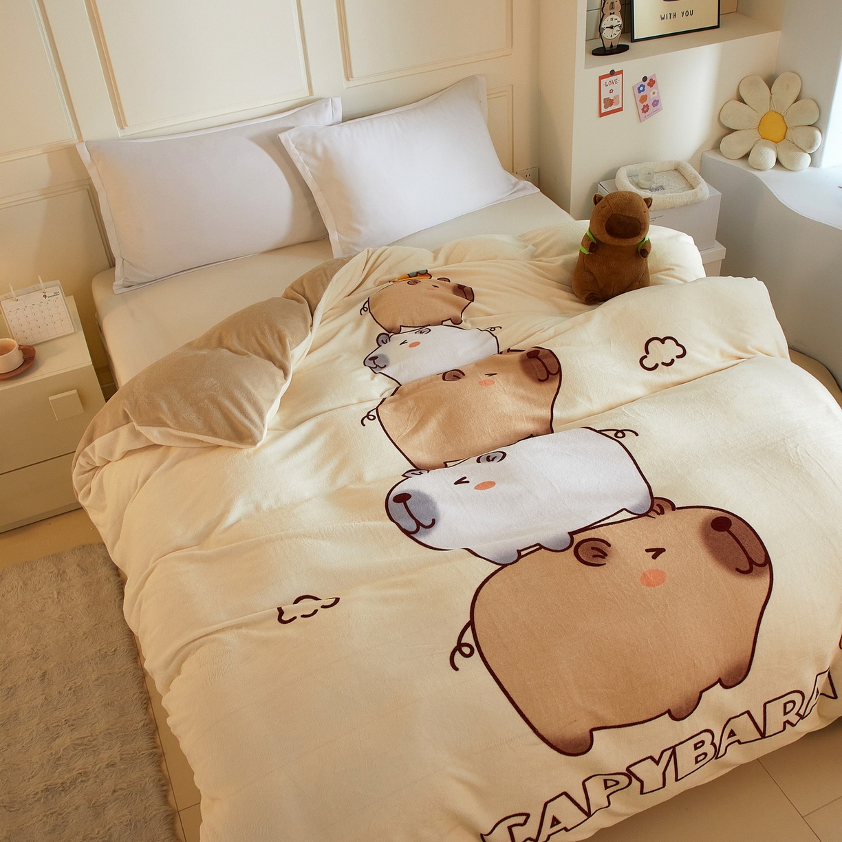 91家纺网 家纺一手货源 找家纺 蘭菲家纺 2025新款卡皮巴拉牛奶绒单被套 被套单件 沉浸式