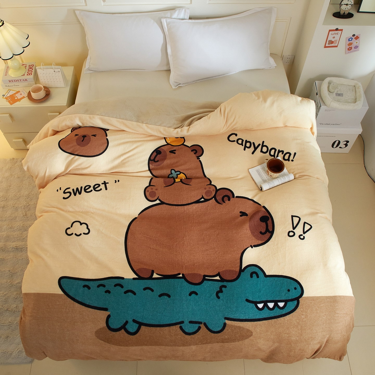 91家纺网 家纺一手货源 找家纺 蘭菲家纺 2025新款卡皮巴拉牛奶绒单被套 被套单件 征服拉