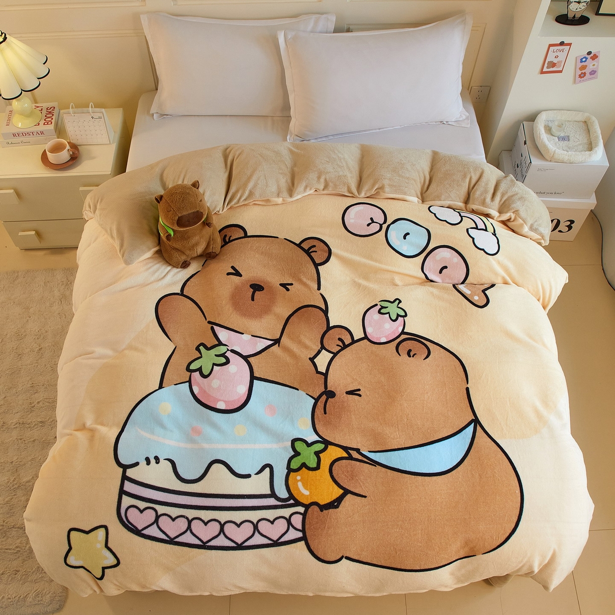 91家纺网 家纺一手货源 找家纺 蘭菲家纺 2025新款卡皮巴拉牛奶绒单被套 被套单件 爱卡皮