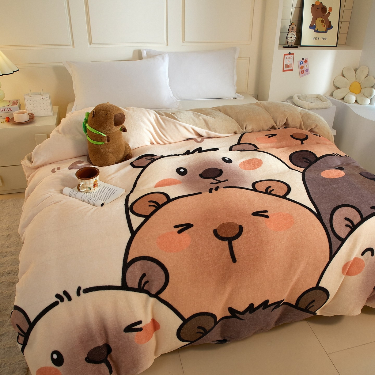 91家纺网 家纺一手货源 找家纺 蘭菲家纺 2025新款卡皮巴拉牛奶绒单被套 被套单件 豚一家