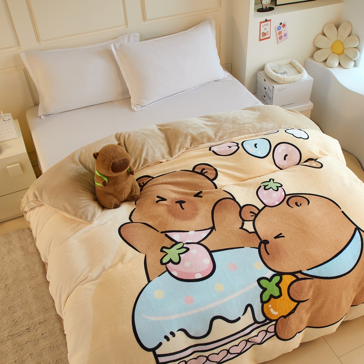 91家纺网 家纺一手货源 找家纺 蘭菲家纺 2025新款卡皮巴拉牛奶绒单被套 被套单件 爱卡皮