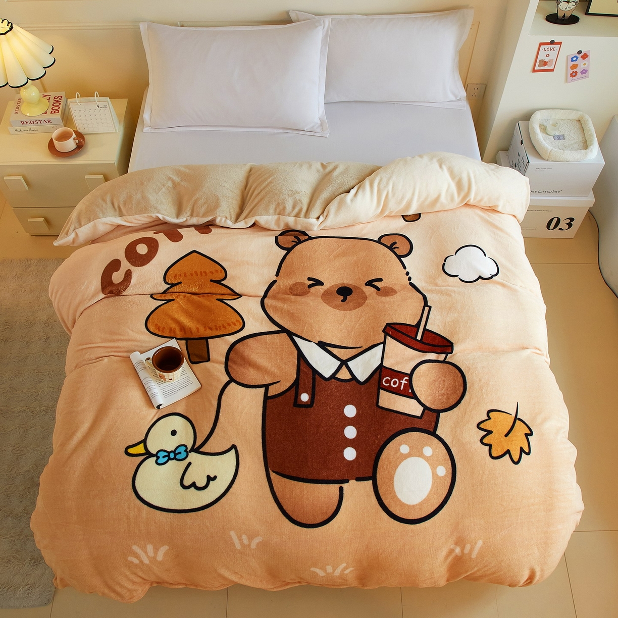 91家纺网 家纺一手货源 找家纺 蘭菲家纺 2025新款卡皮巴拉牛奶绒单被套 被套单件 拉小鸭