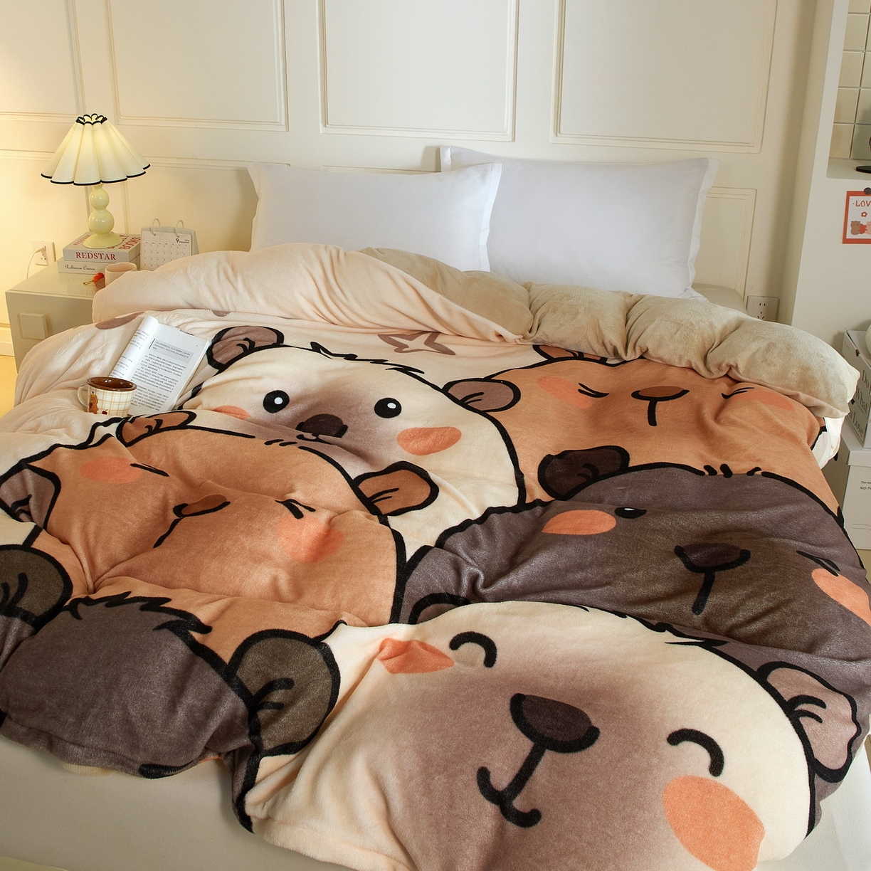 91家纺网 家纺一手货源 找家纺 蘭菲家纺 2025新款卡皮巴拉牛奶绒单被套 被套单件 豚一家