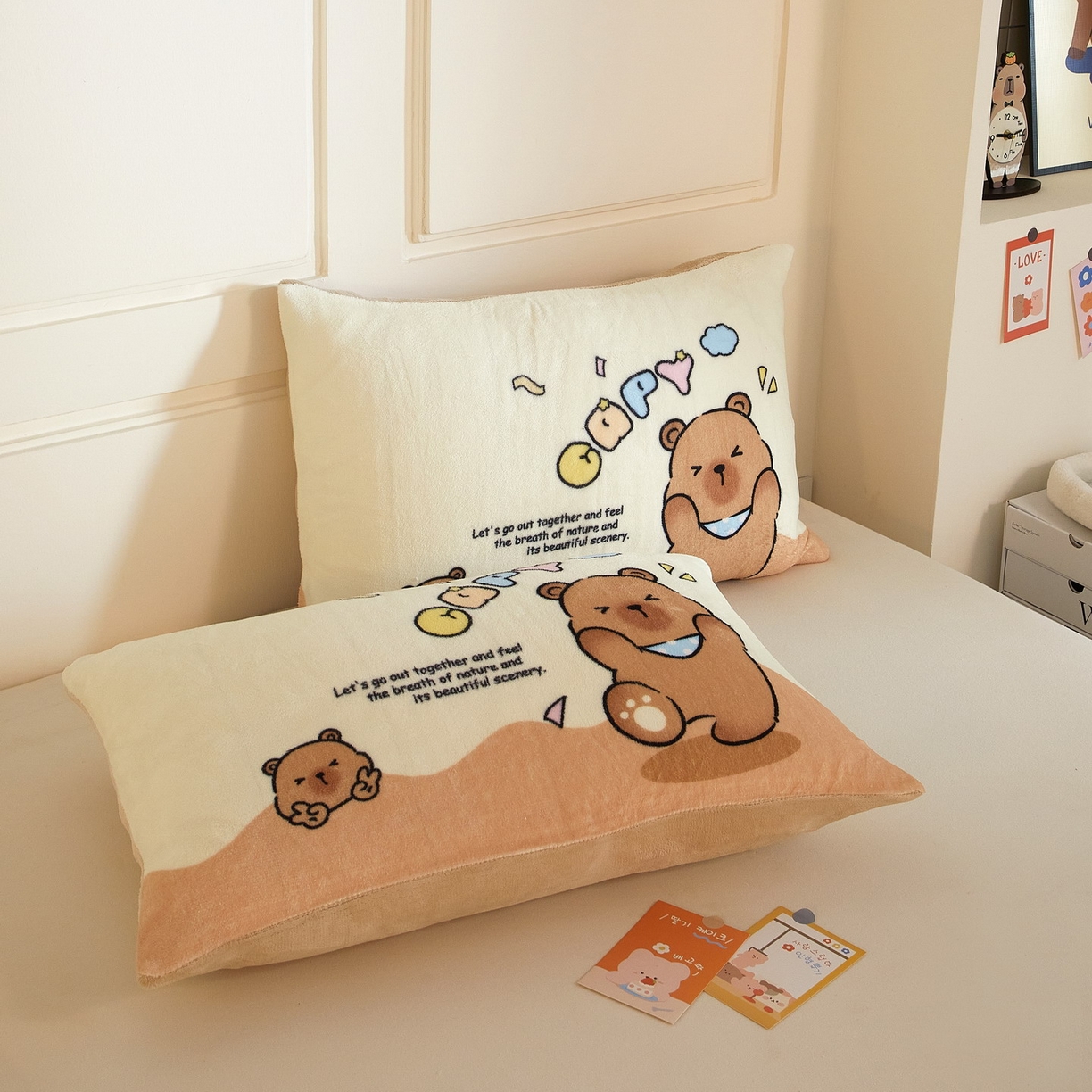 91家纺网 家纺一手货源 找家纺 蘭菲家纺 2025新款卡皮巴拉牛奶绒单枕套 枕套单件 熊巴拉