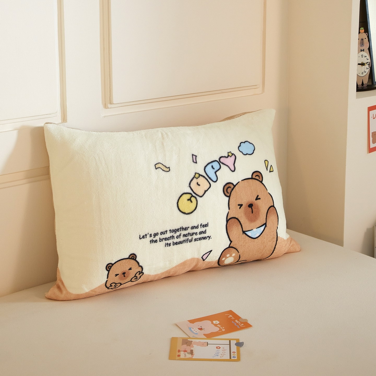 91家纺网 家纺一手货源 找家纺 蘭菲家纺 2025新款卡皮巴拉牛奶绒单枕套 枕套单件 熊巴拉