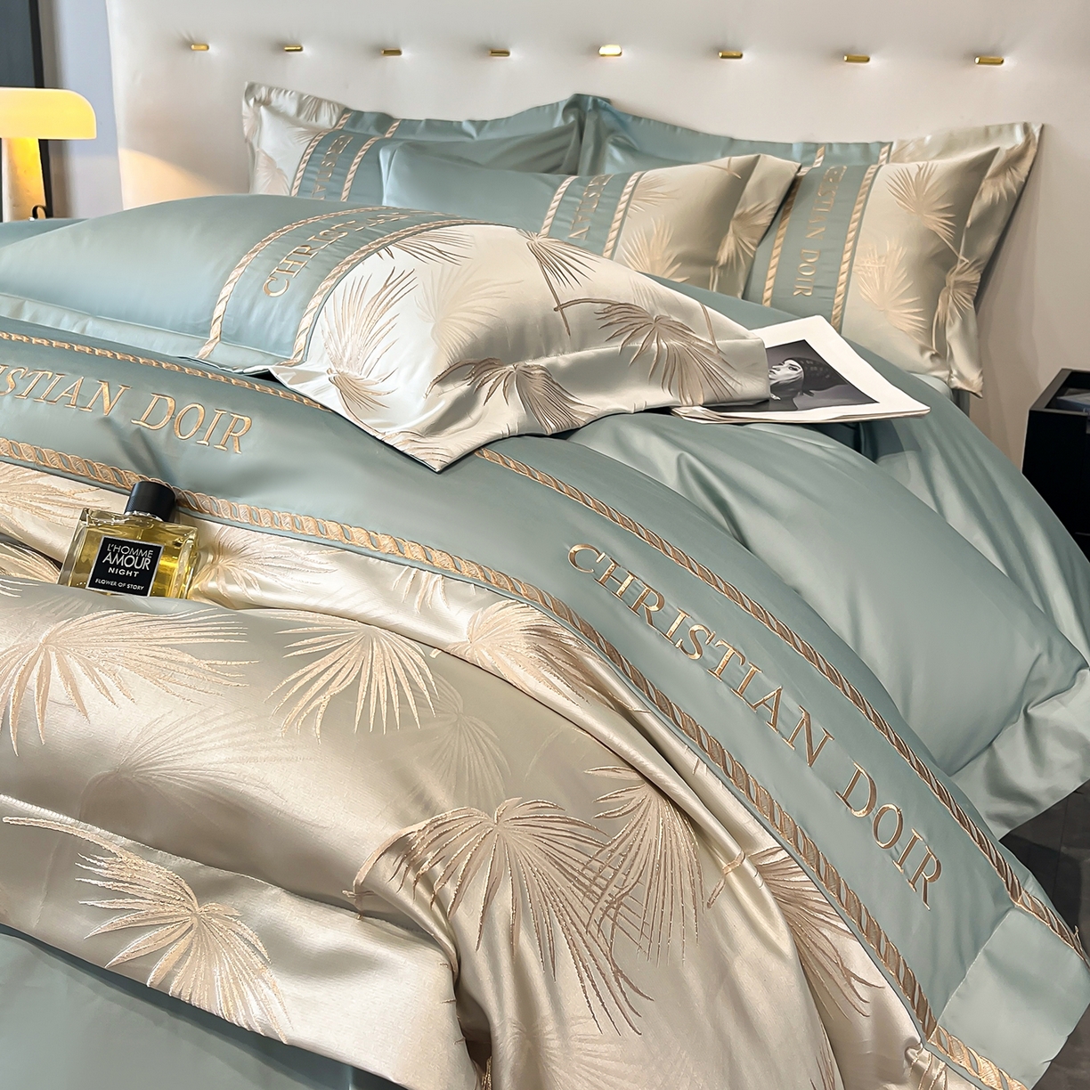 91家纺网 家纺一手货源 找家纺 置顶家纺 2025新款亲肤提花拼接刺绣四件套系列 颜予-繁星蓝