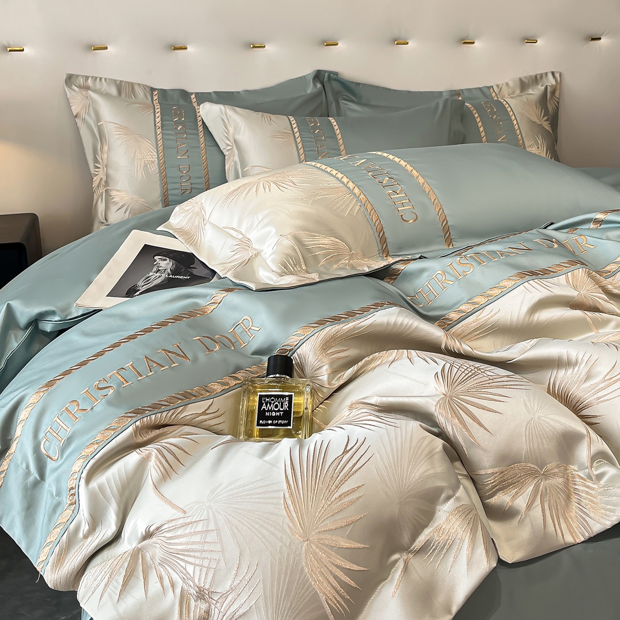 91家纺网 家纺一手货源 找家纺 置顶家纺 2025新款亲肤提花拼接刺绣四件套系列 颜予-繁星蓝