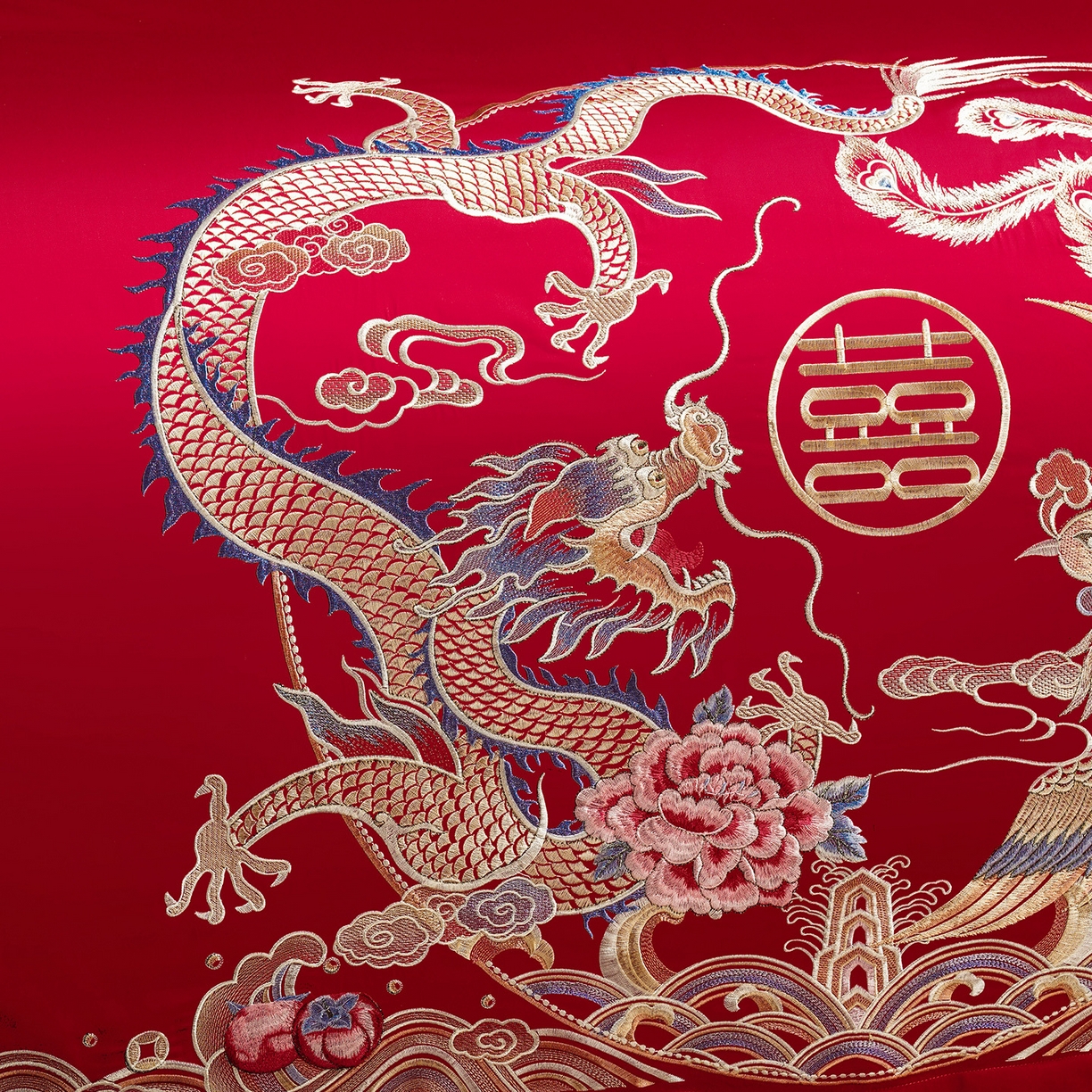 91家纺网 家纺一手货源 找家纺 置顶家纺 2025新款新中式婚庆亲肤刺绣四件套 缔结良缘-大红