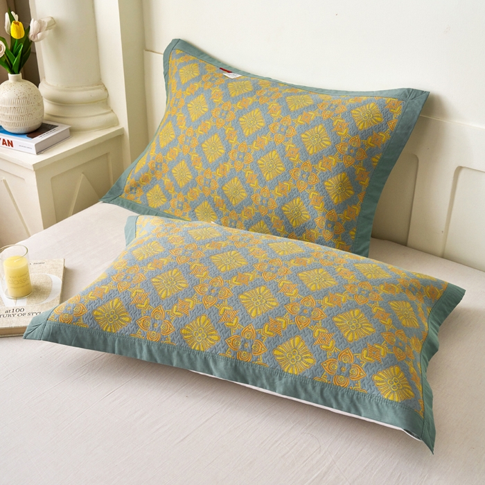 91家纺网 家纺一手货源 找家纺 棠薇家纺 2025新款全棉枕巾夹棉枕巾枕头盖巾彩纱三层纱枕巾 温柔古典枕巾