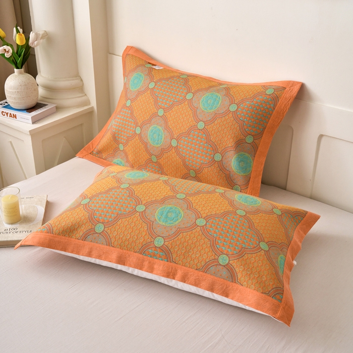 91家纺网 家纺一手货源 找家纺 棠薇家纺 2025新款全棉枕巾夹棉枕巾枕头盖巾彩纱三层纱枕巾 浮光掠影枕巾