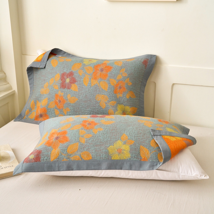 棠薇家纺 2025新款全棉枕巾夹棉枕巾枕头盖巾彩纱三层纱枕巾 铃兰花语枕巾