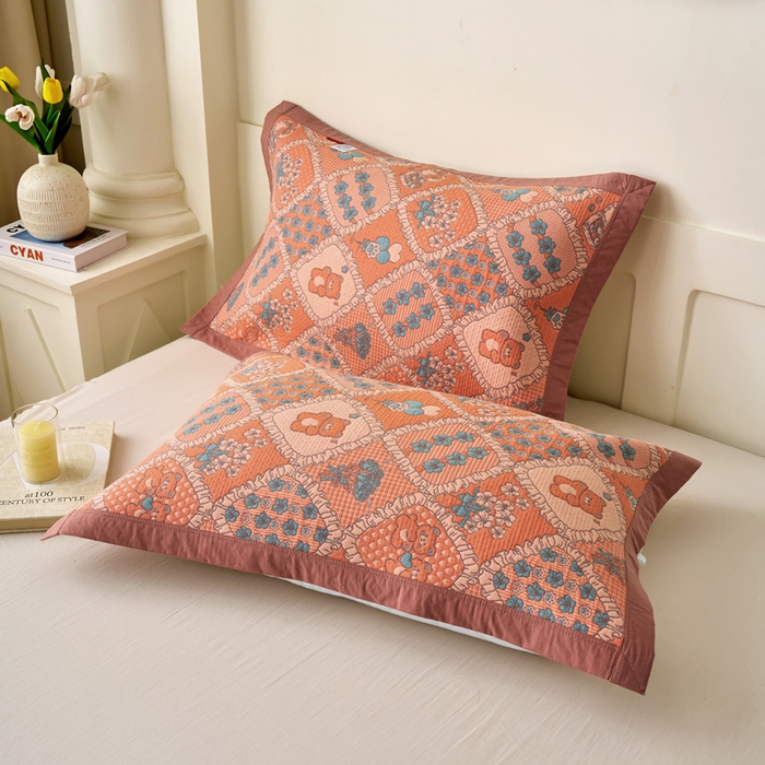 91家纺网 家纺一手货源 找家纺 棠薇家纺 2025新款全棉枕巾夹棉枕巾枕头盖巾彩纱三层纱枕巾 熊宝贝粉枕巾