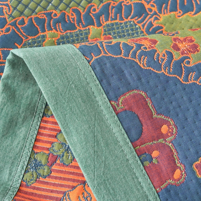 91家纺网 家纺一手货源 找家纺 棠薇家纺 2025新款全棉枕巾夹棉枕巾枕头盖巾彩纱三层纱枕巾 熊宝贝绿枕巾