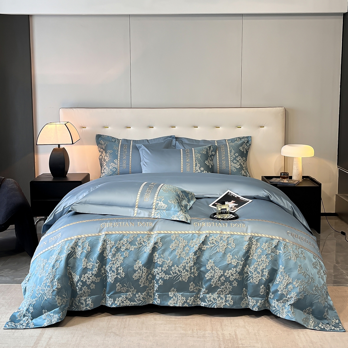 置顶家纺 2025新款漫芙提花亲肤系列四件套 漫芙-宾利蓝