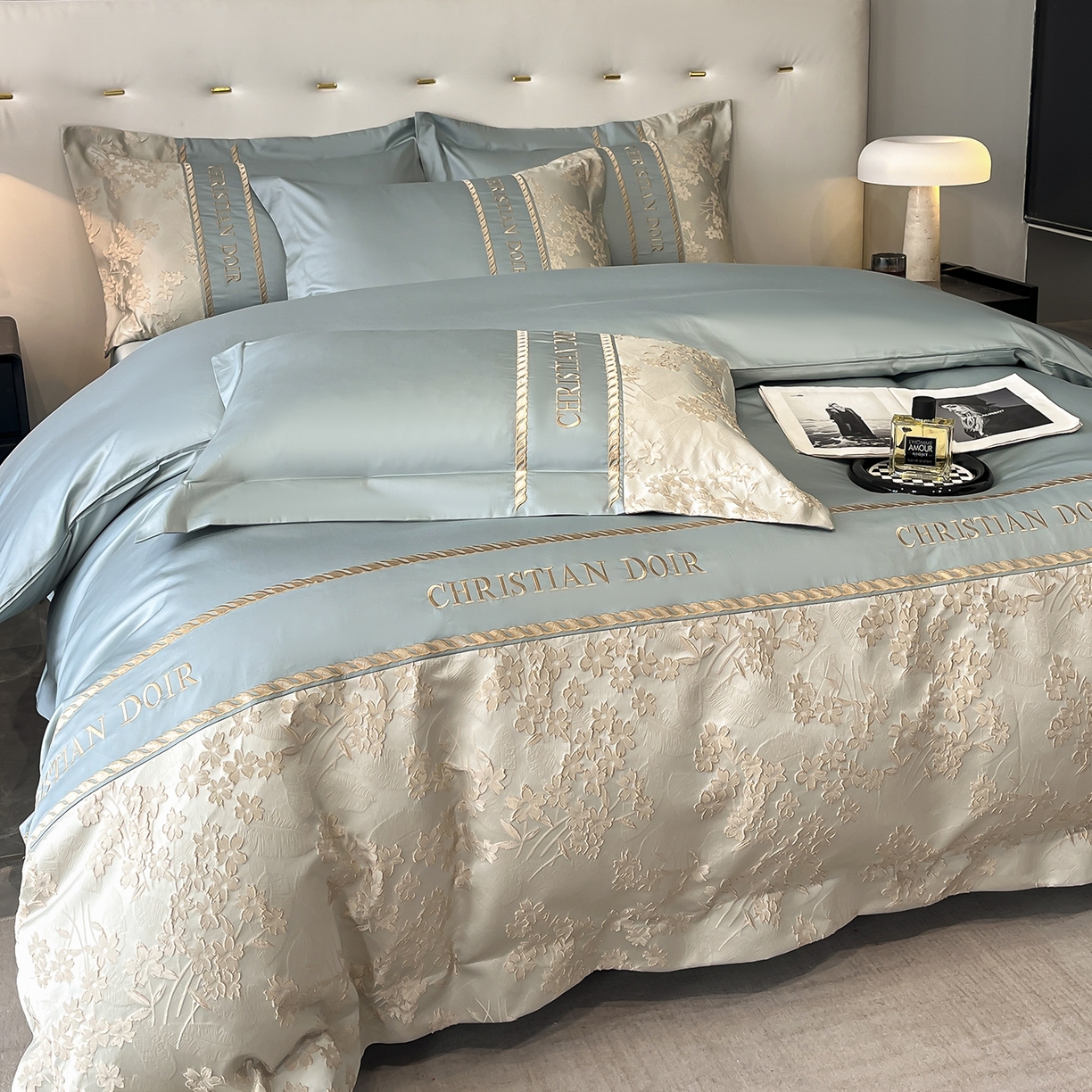 91家纺网 家纺一手货源 找家纺 置顶家纺 2025新款漫芙提花亲肤系列四件套 漫芙-繁星蓝