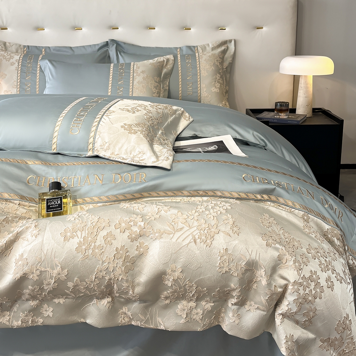 91家纺网 家纺一手货源 找家纺 置顶家纺 2025新款漫芙提花亲肤系列四件套 漫芙-繁星蓝