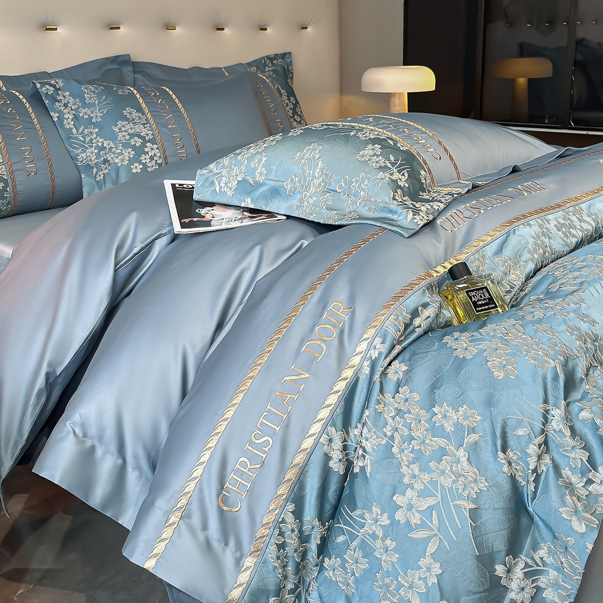 91家纺网 家纺一手货源 找家纺 置顶家纺 2025新款漫芙提花亲肤系列四件套 漫芙-宾利蓝