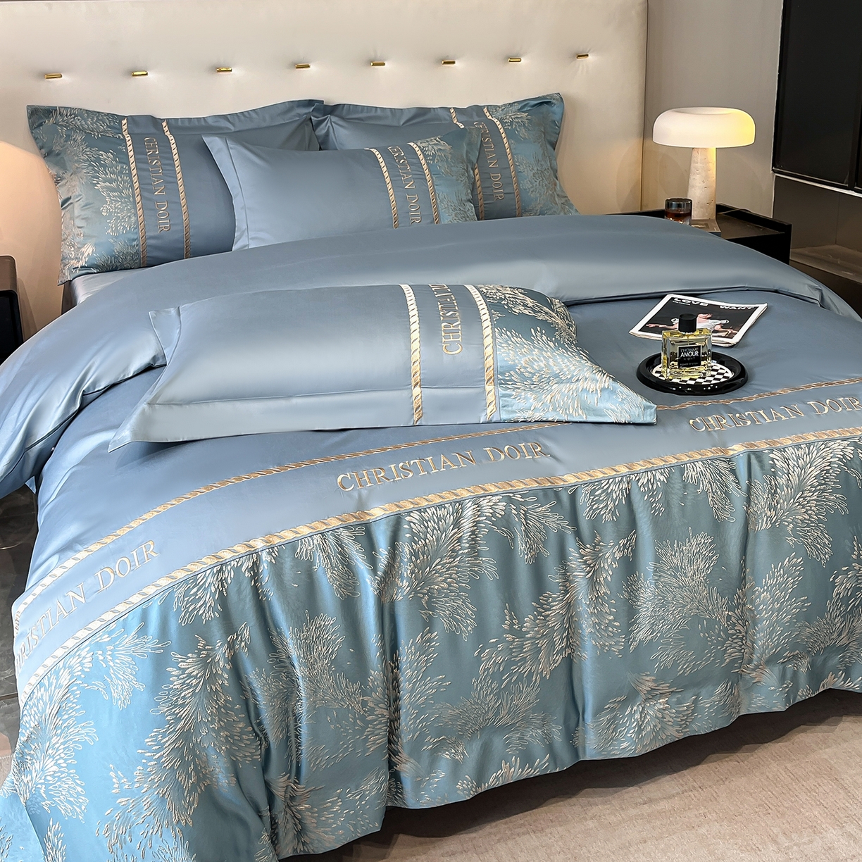 91家纺网 家纺一手货源 找家纺 置顶家纺 2025新款漫芙提花亲肤系列四件套 优尼-宾利蓝