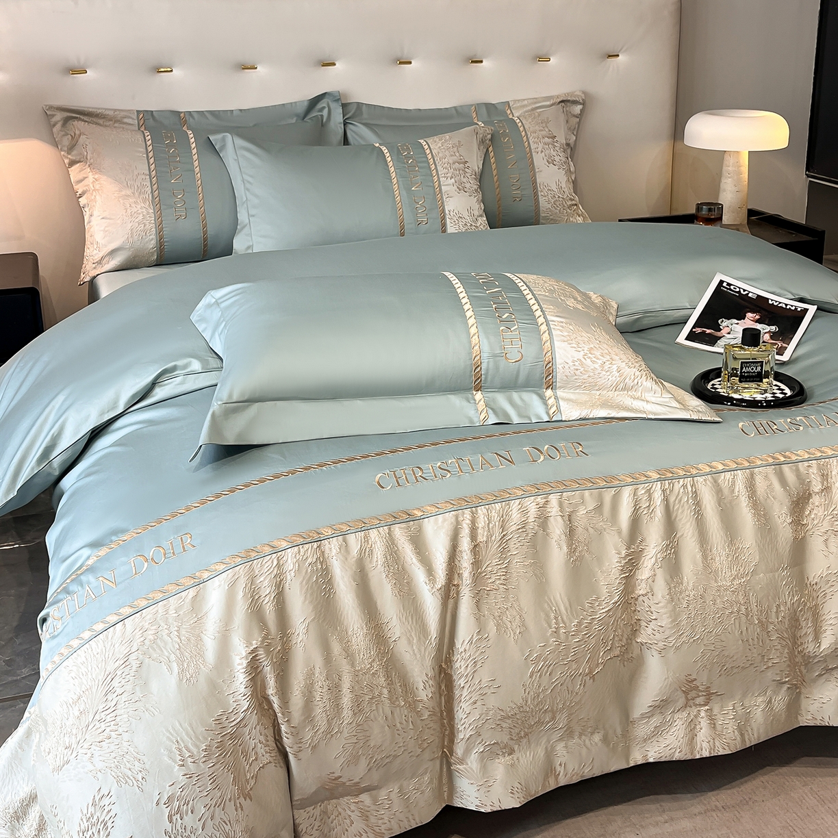 91家纺网 家纺一手货源 找家纺 置顶家纺 2025新款漫芙提花亲肤系列四件套 优尼-繁星蓝