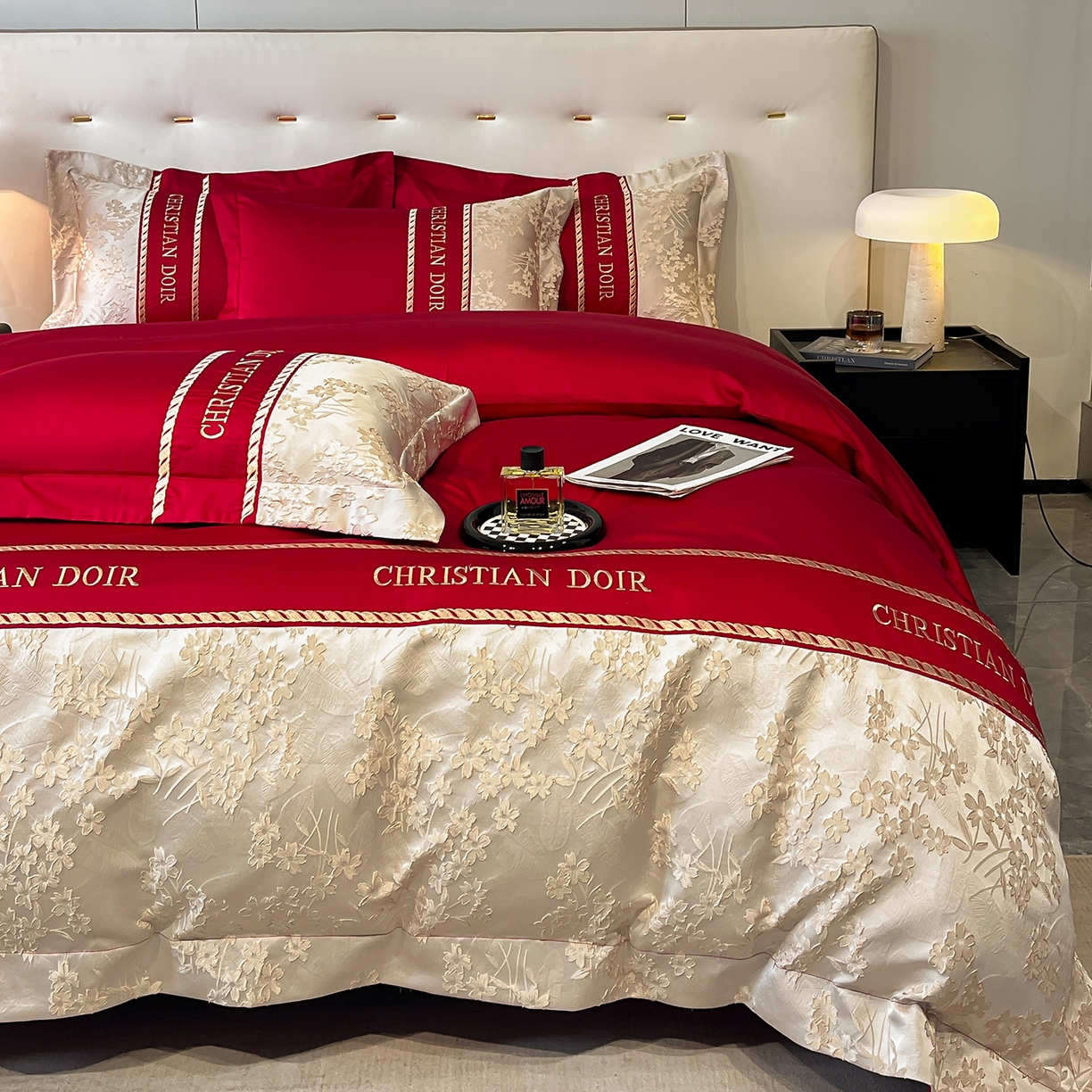 91家纺网 家纺一手货源 找家纺 置顶家纺 2025新款漫芙提花亲肤系列四件套 漫芙-大红