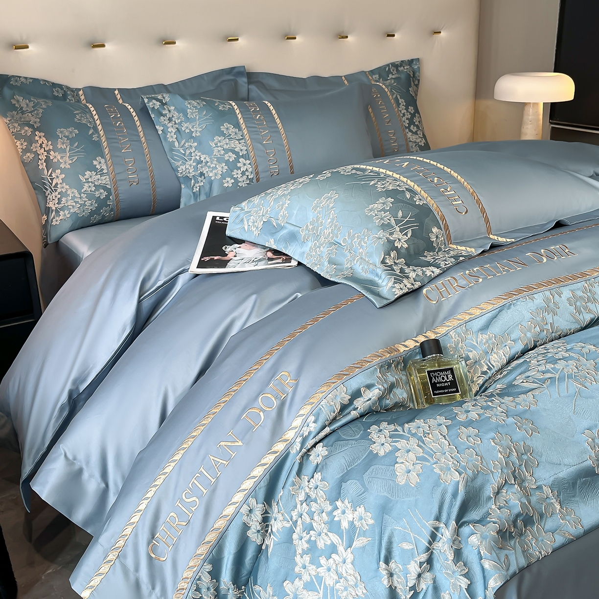 91家纺网 家纺一手货源 找家纺 置顶家纺 2025新款漫芙提花亲肤系列四件套 漫芙-宾利蓝