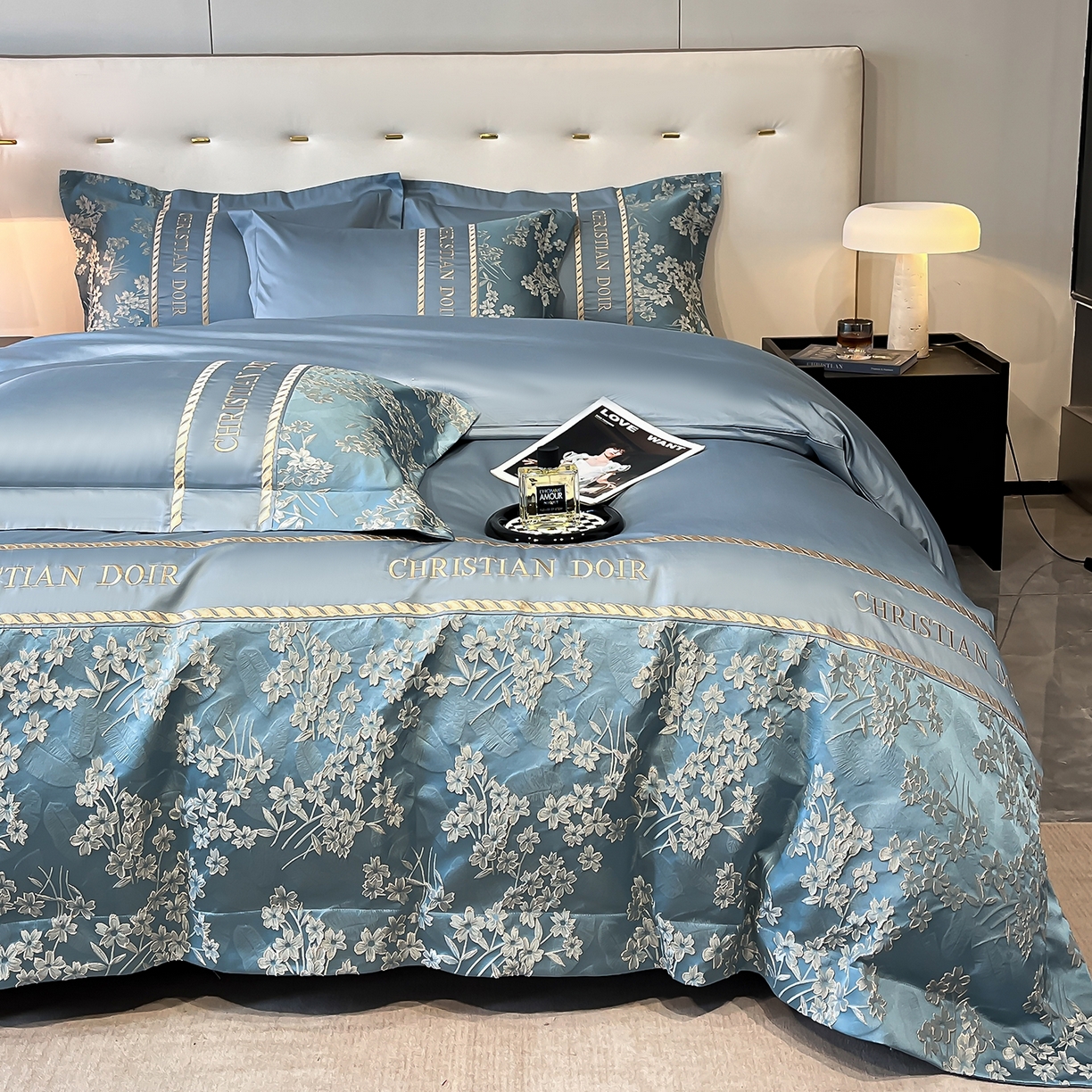 91家纺网 家纺一手货源 找家纺 置顶家纺 2025新款漫芙提花亲肤系列四件套 漫芙-宾利蓝