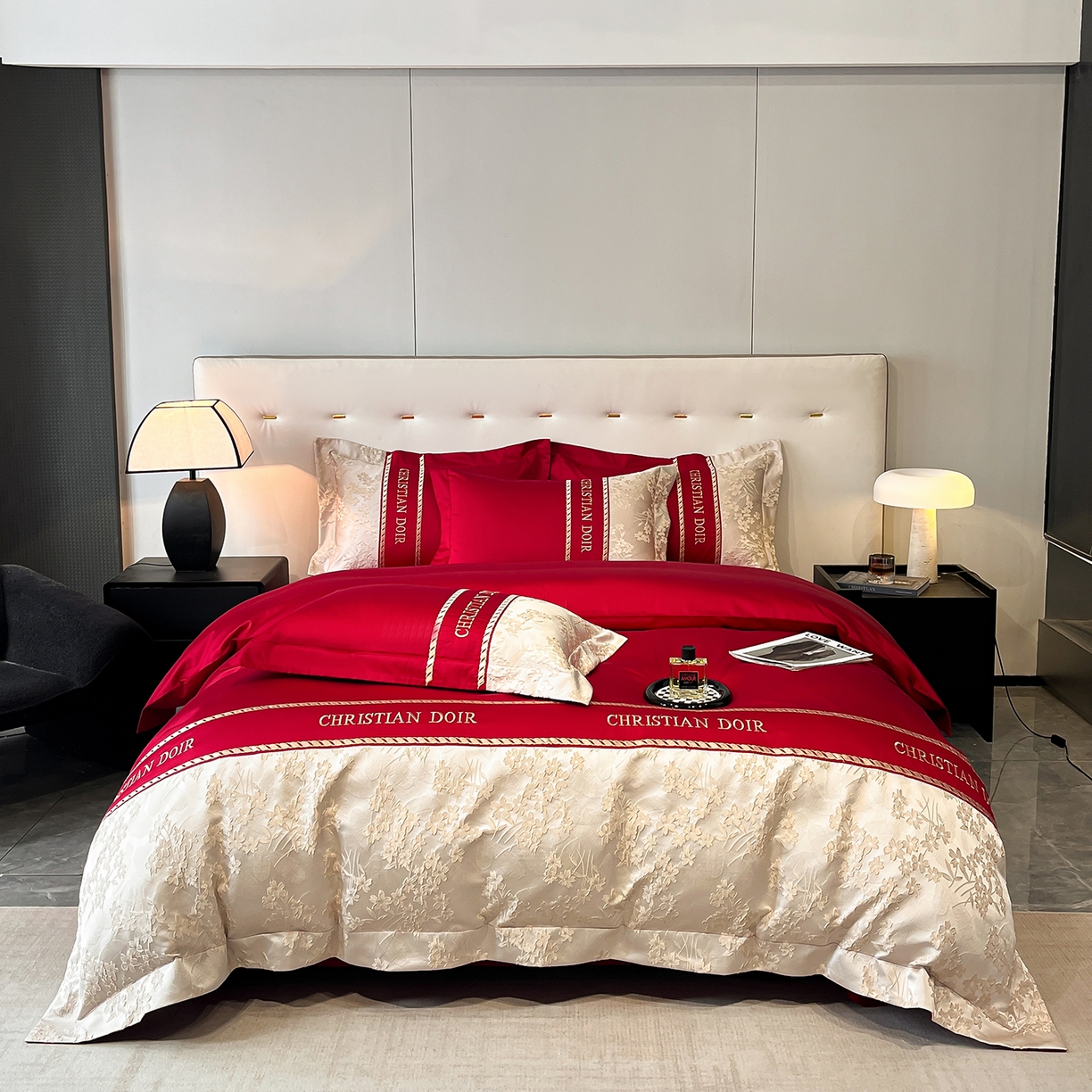 91家纺网 家纺一手货源 找家纺 置顶家纺 2025新款漫芙提花亲肤系列四件套 漫芙-大红