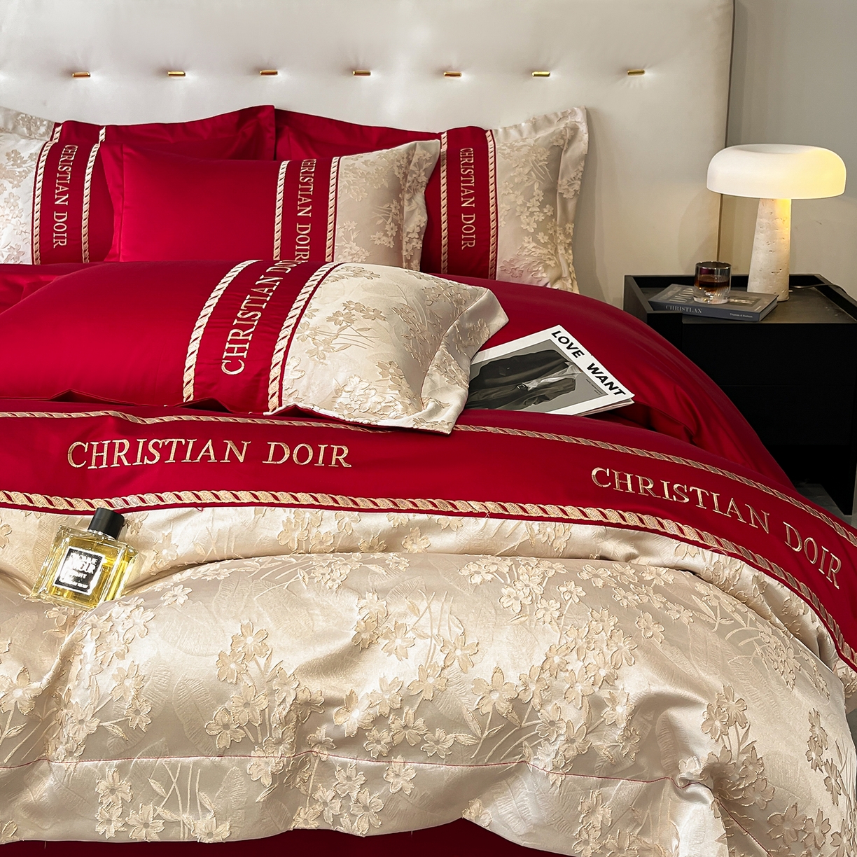 91家纺网 家纺一手货源 找家纺 置顶家纺 2025新款漫芙提花亲肤系列四件套 漫芙-大红