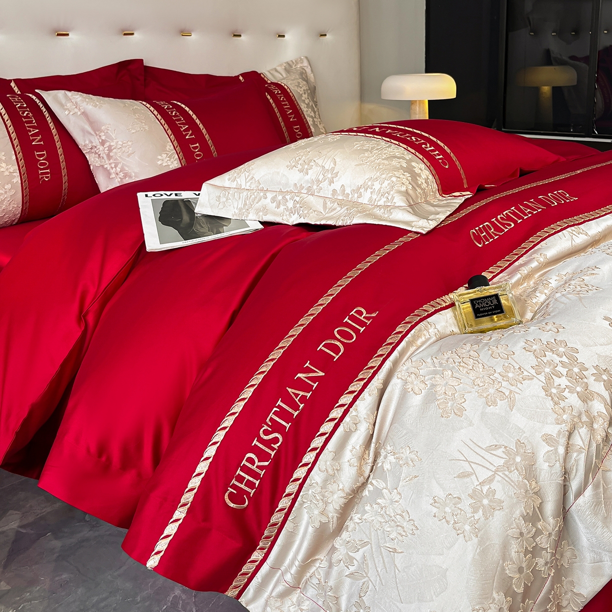 91家纺网 家纺一手货源 找家纺 置顶家纺 2025新款漫芙提花亲肤系列四件套 漫芙-大红