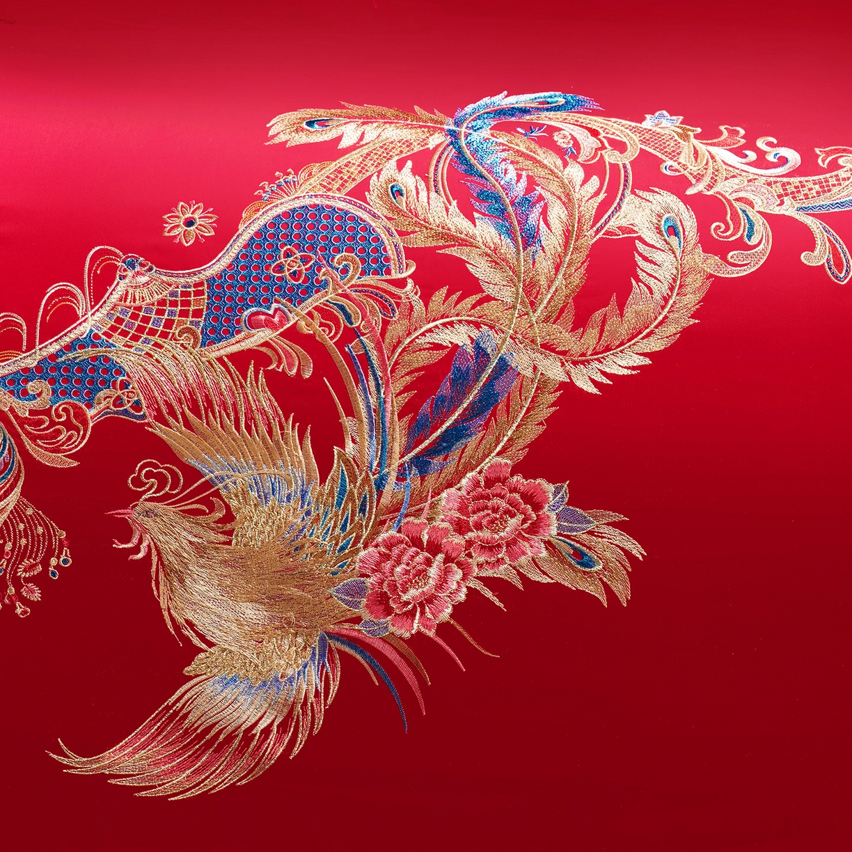 91家纺网 家纺一手货源 找家纺 置顶家纺 2025新款新中式婚庆亲肤刺绣四件套 龙凤喜至-大红