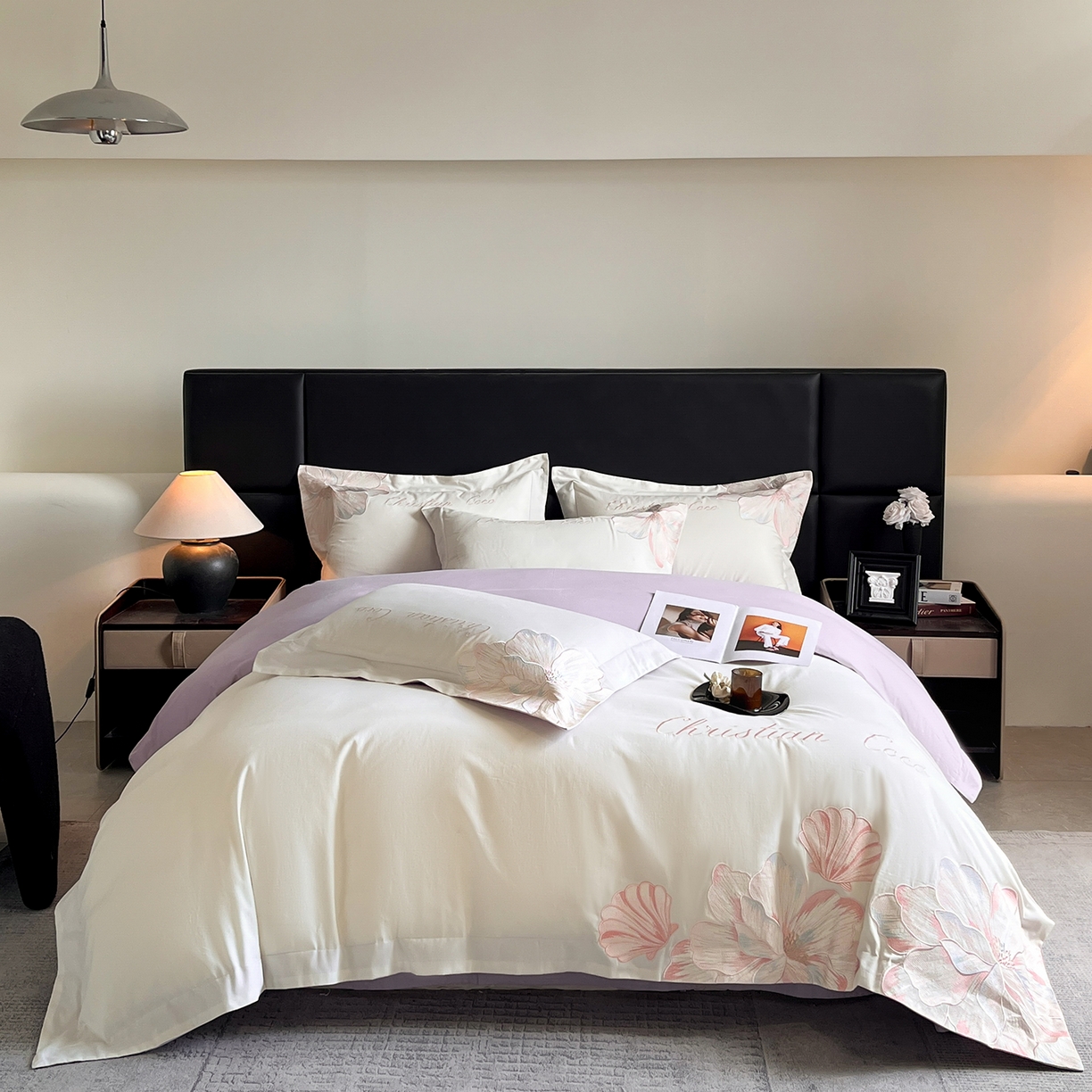 置顶家纺 2025新款COCO小姐加厚磨毛亲肤四件套 COCO小姐加厚磨毛-奶白+香芋紫