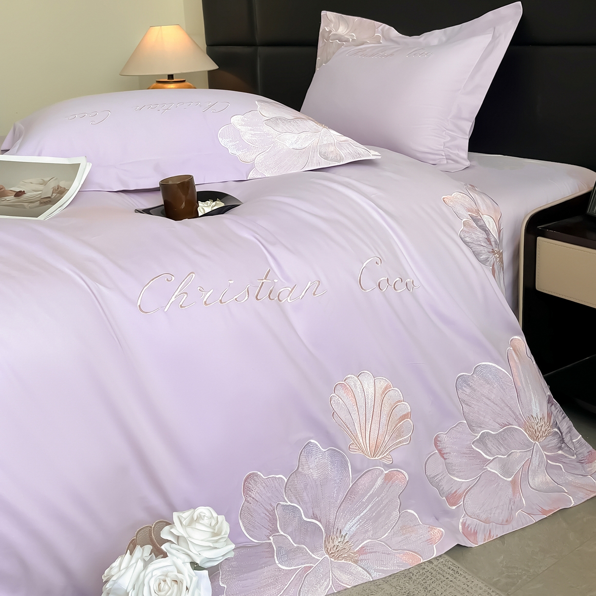 91家纺网 家纺一手货源 找家纺 置顶家纺 2025新款COCO小姐加厚磨毛亲肤四件套 COCO小姐加厚磨毛-香芋紫