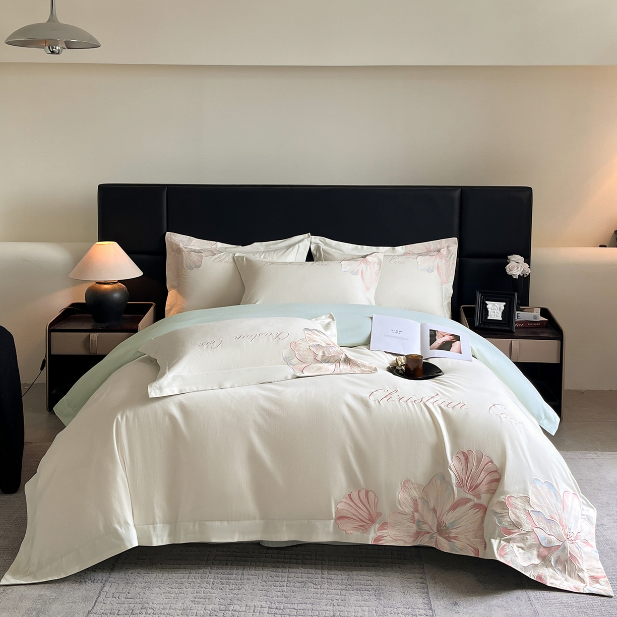 置顶家纺 2025新款COCO小姐加厚磨毛亲肤四件套 COCO小姐加厚磨毛-奶白+繁星蓝